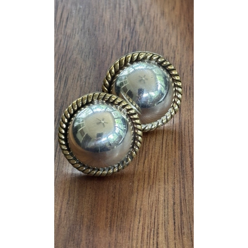 VTG Sterling Silver Dome Earrings 925 Taxco Mexico Brass Rope Braided Signed